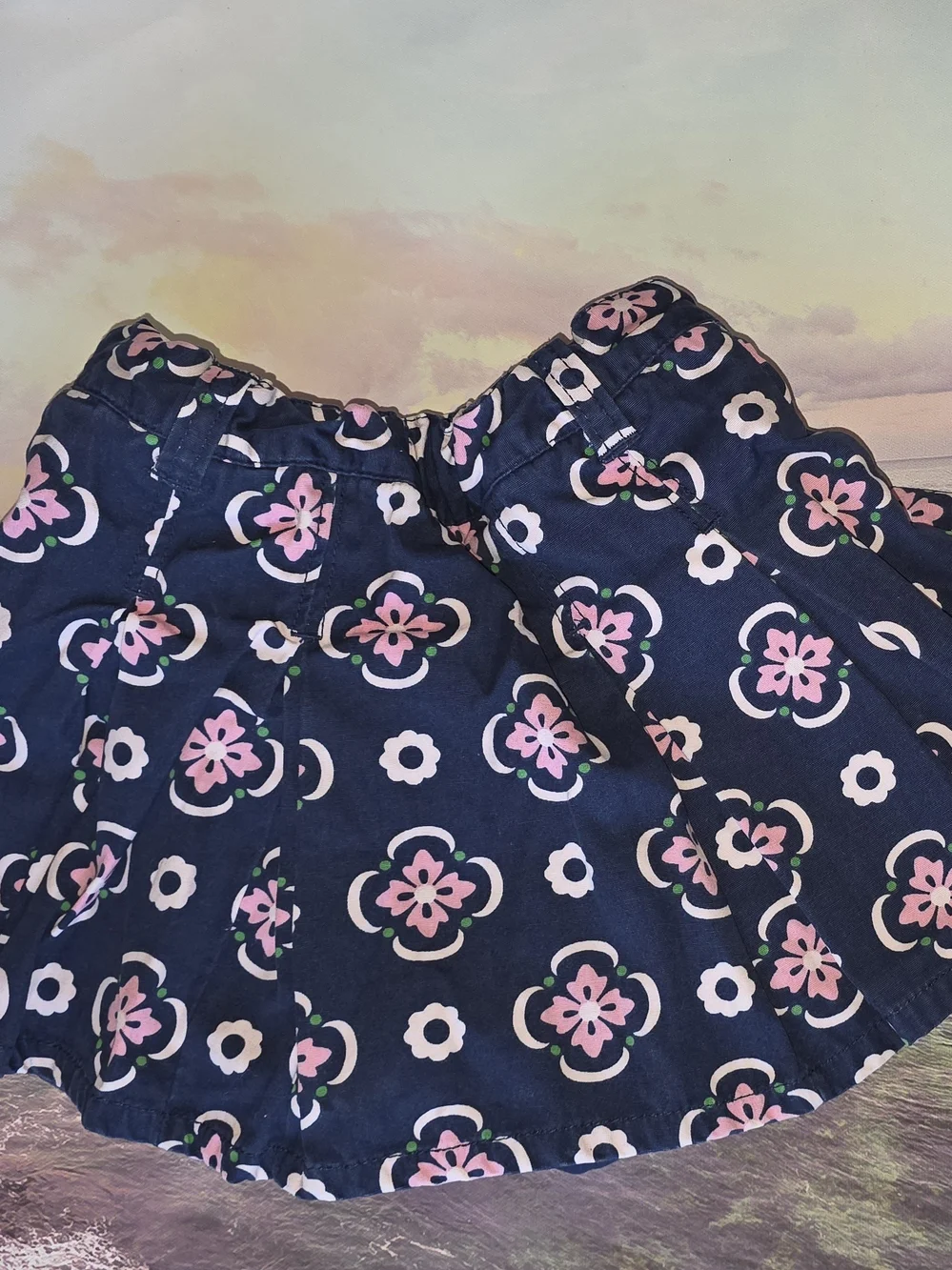 Toddler Girls Navy Floral A-Line Skirt - Pink & White Pattern